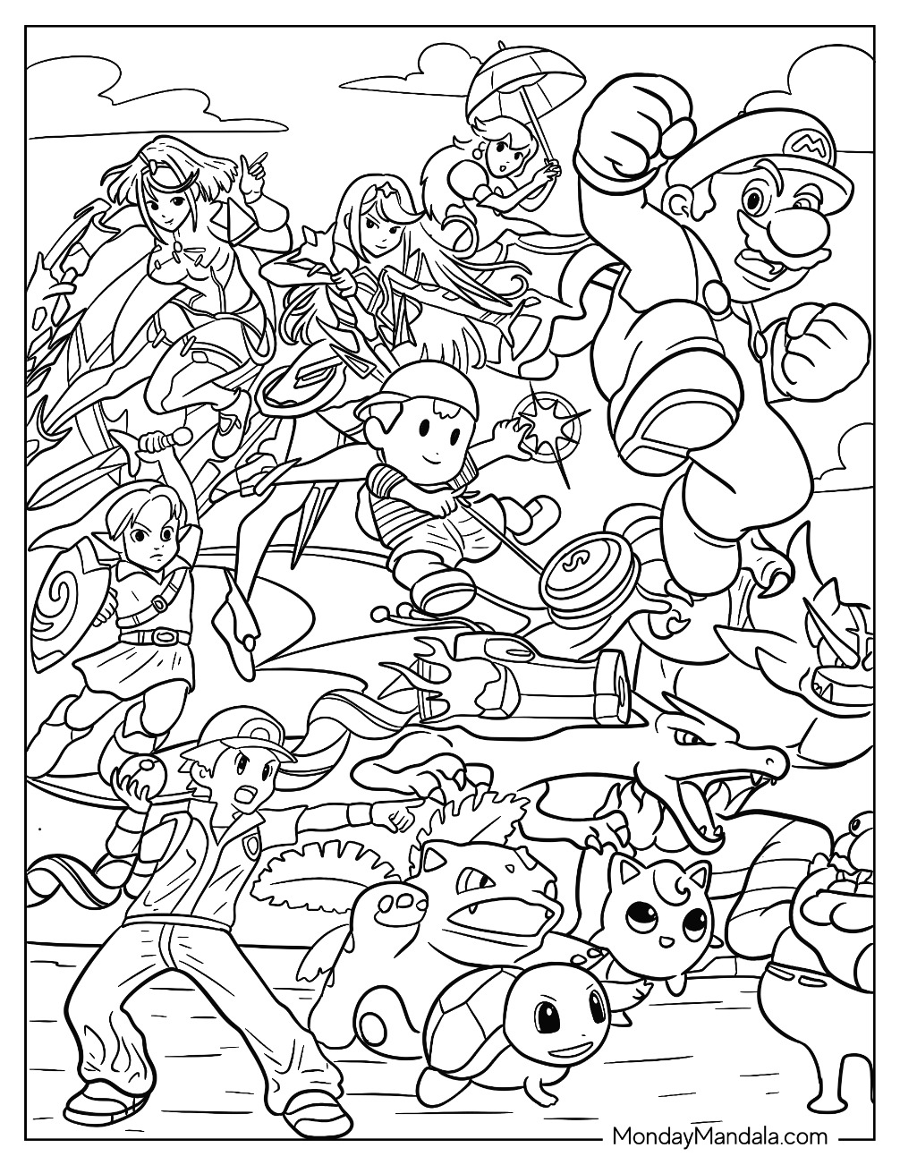 Super smash bros coloring pages free pdf printables