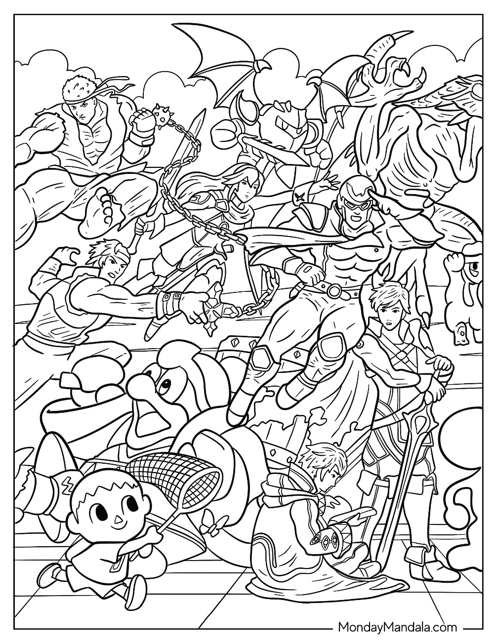 Super smash bros coloring pages free pdf printables