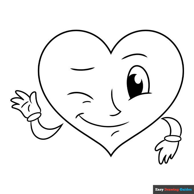 Cute heart smiley face coloring page easy drawing guides