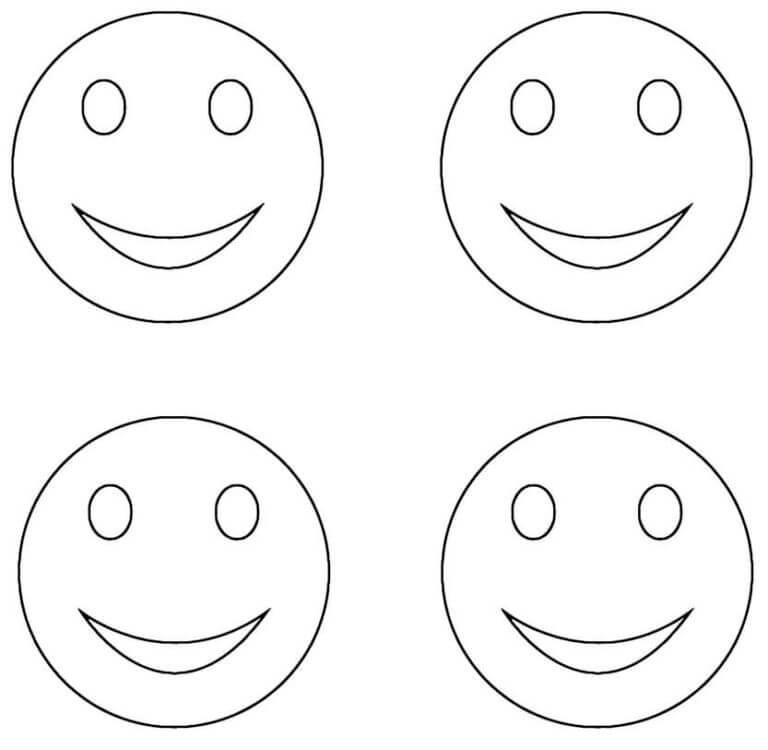 Four smiley faces coloring page