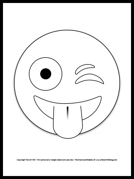 Emoji coloring page â silly winking face with tongue free printable â the art kit