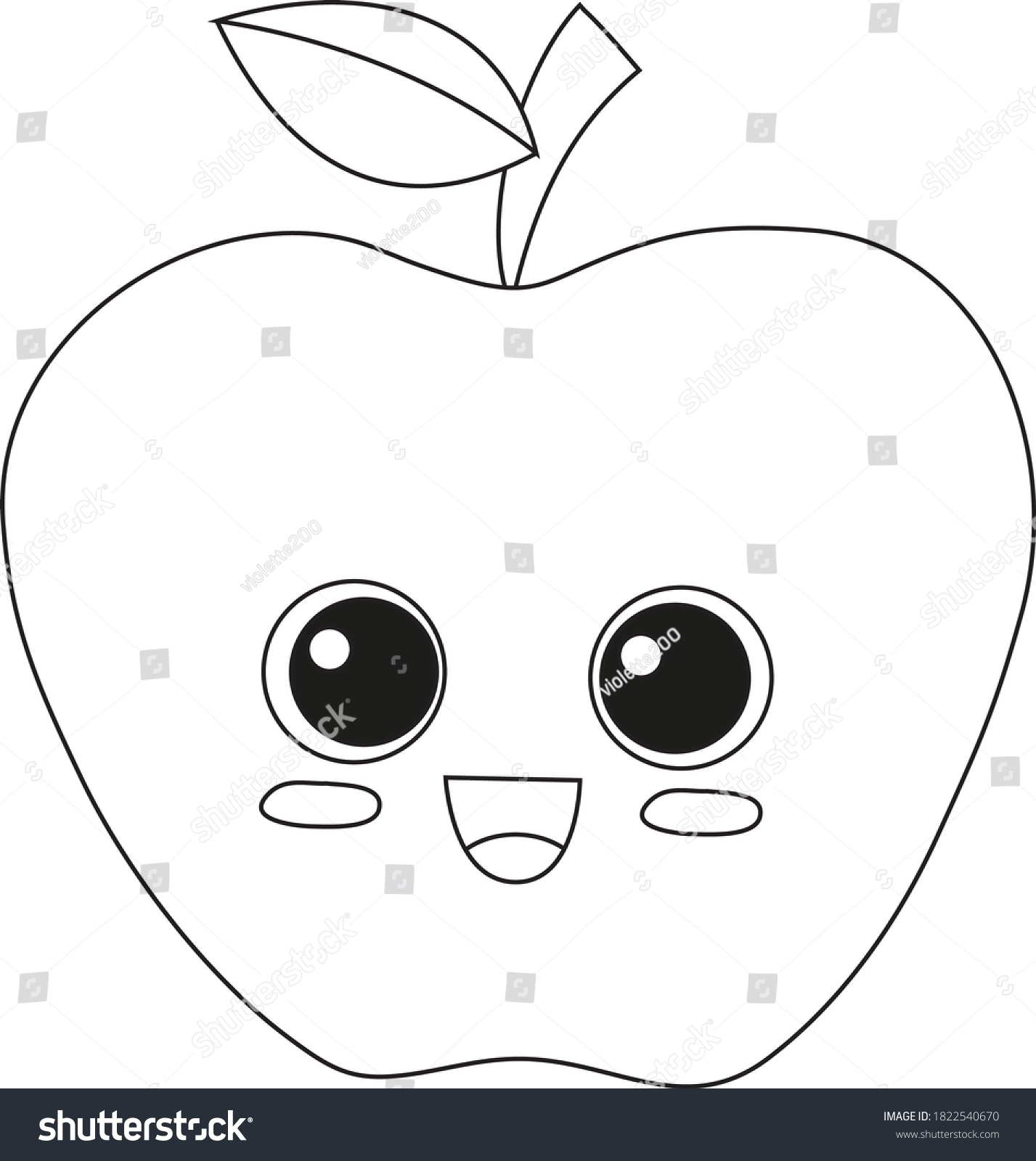 Apple fruit happy face coloring page stock vector royalty free