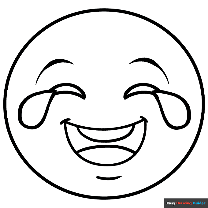 Laughing emoji with tears coloring page easy drawing guides