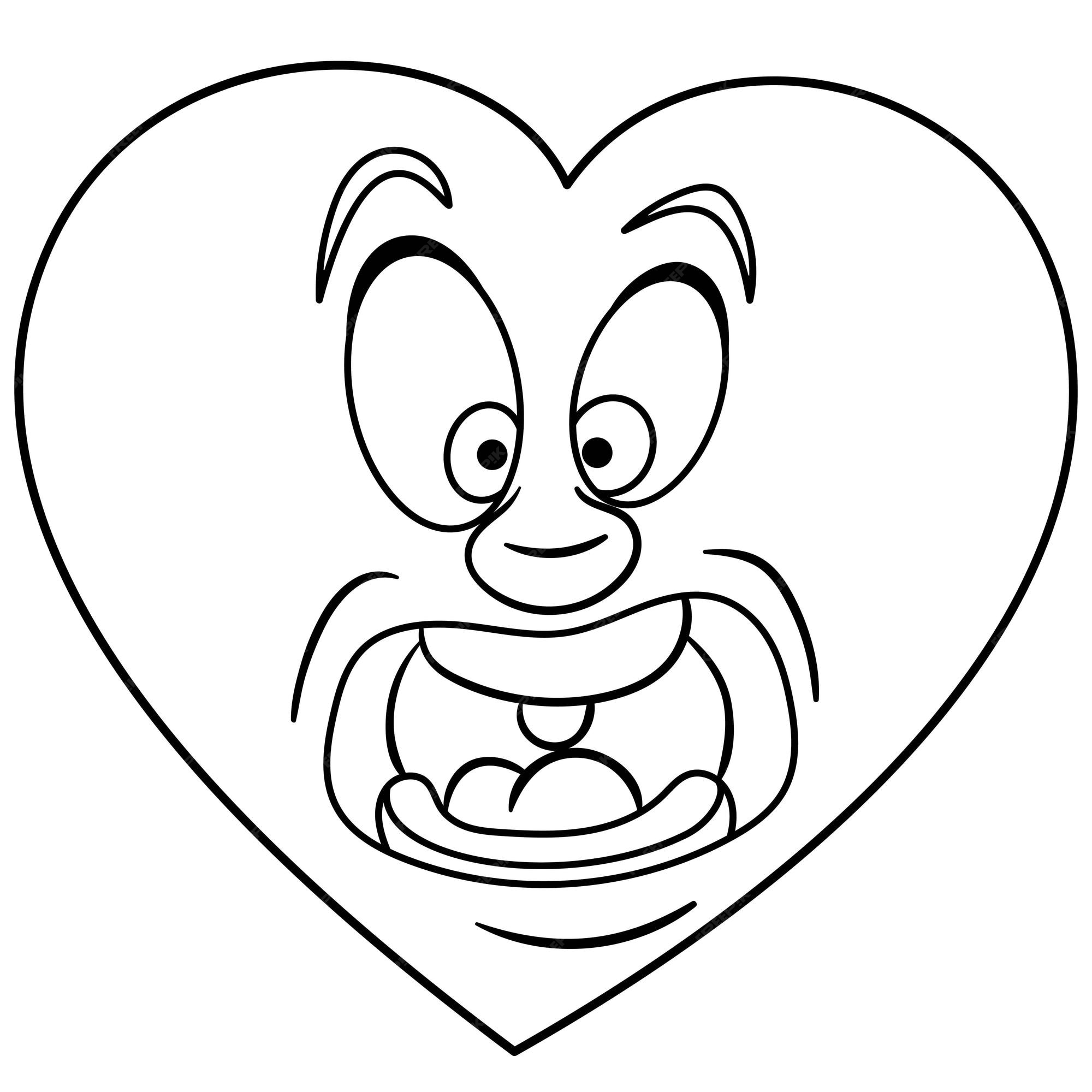 Premium vector cute cartoon heart with funny shocked emoji face kids coloring page