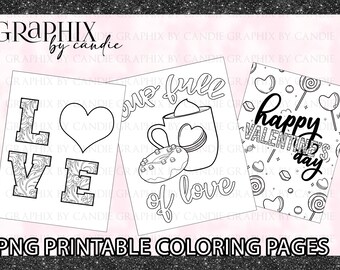 Valentines day coloring pages printable coloring pages png file digital download