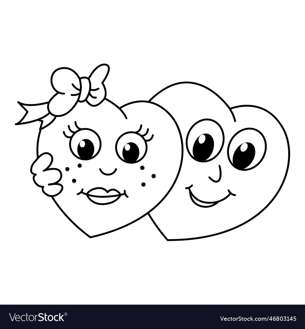 Love emoticon couple cartoon coloring page vector image