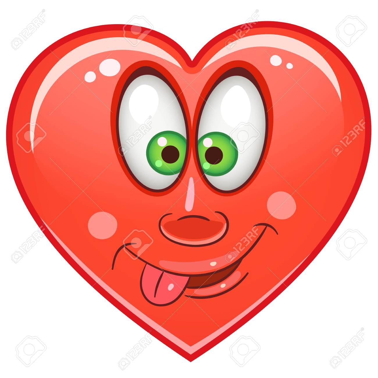 Cartoon red heart emoticons smiley emoji love emotion symbol design element for happy valentines day greeting card kids coloring book page t