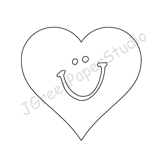 Printable heart with smile face template pdf digital download