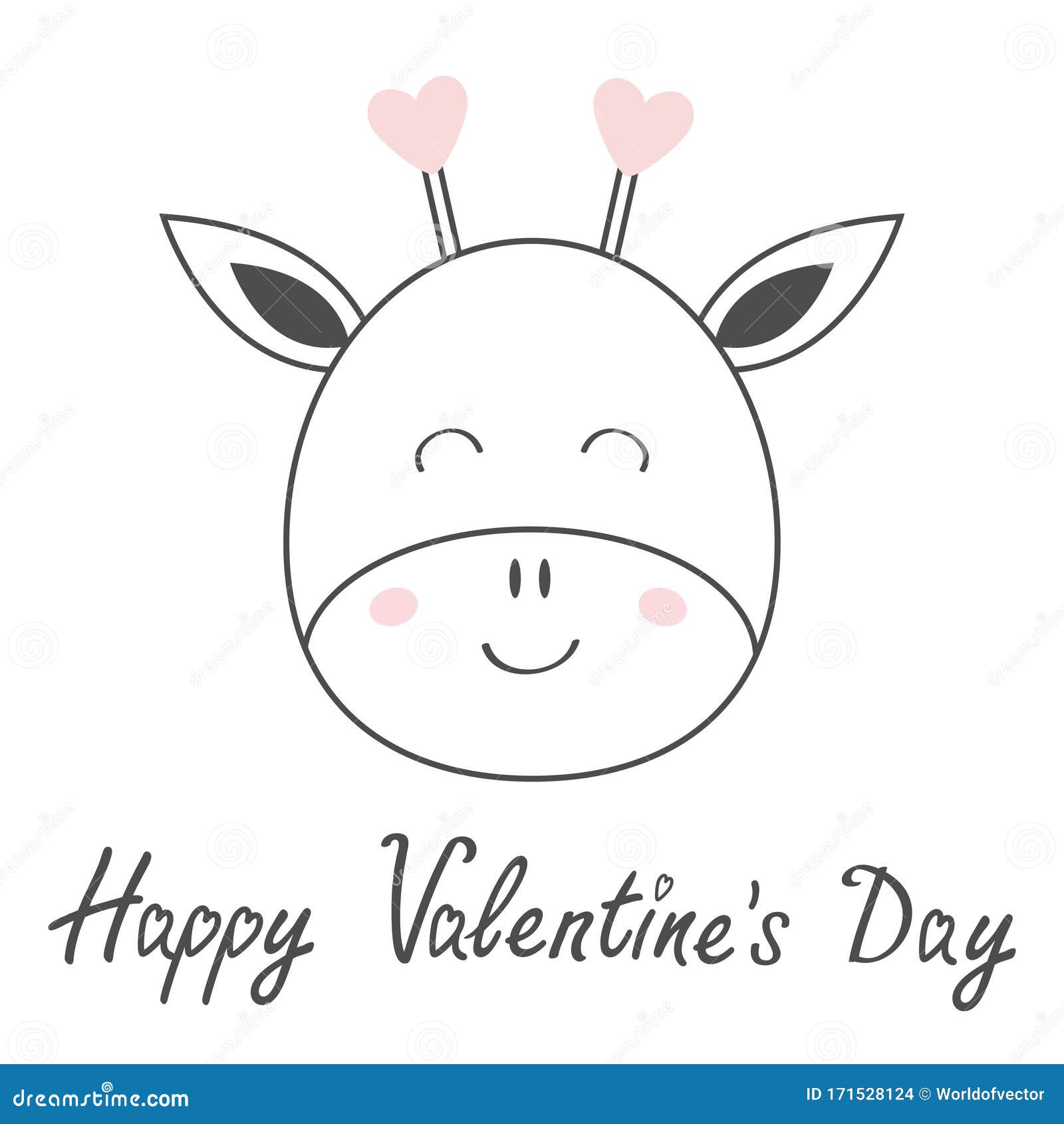 Happy valentines day giraffe face head line sketch icon kawaii animal cute cartoon funny baby character kids print stock vector