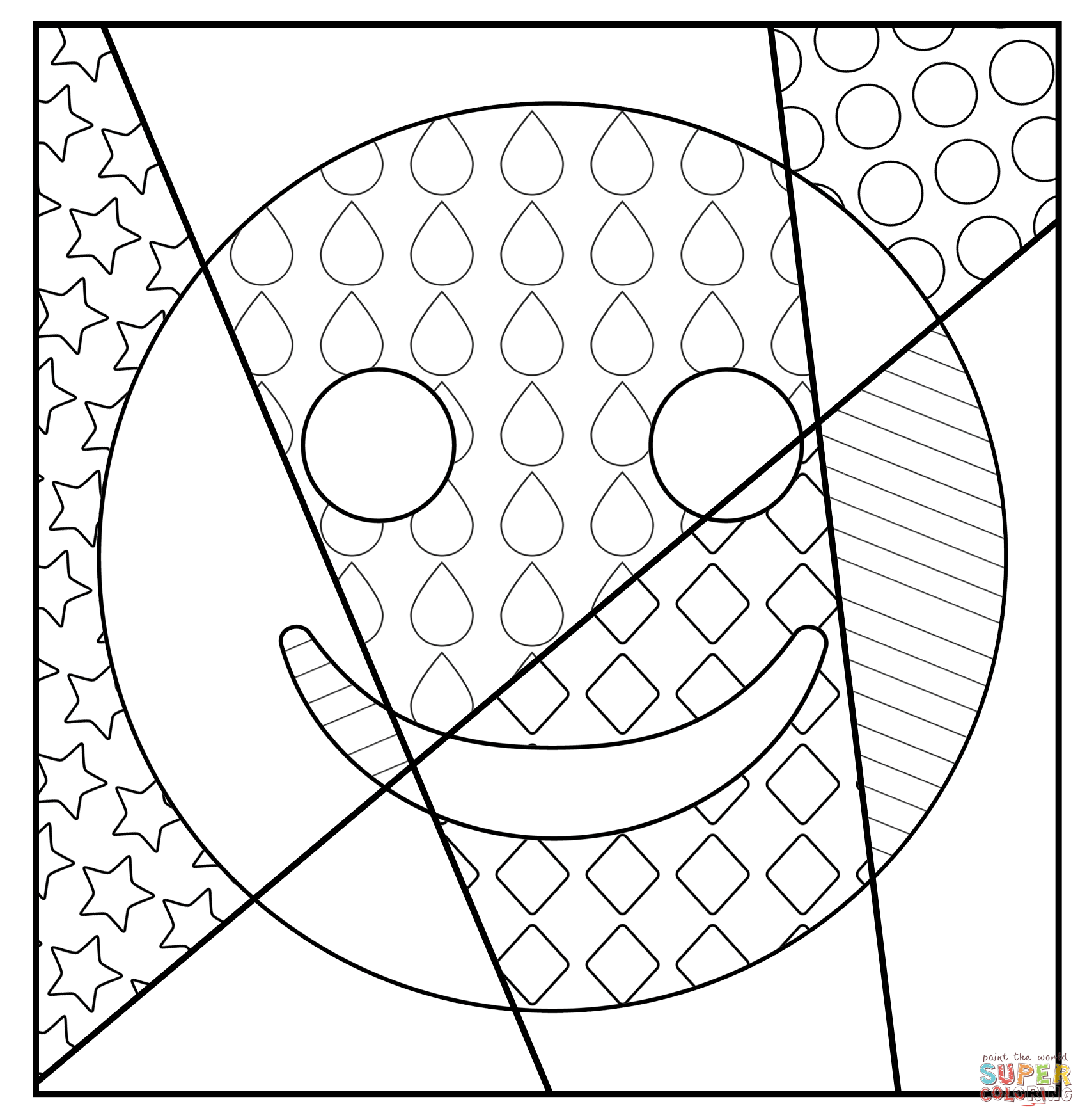 Smiley pop art coloring page free printable coloring pages