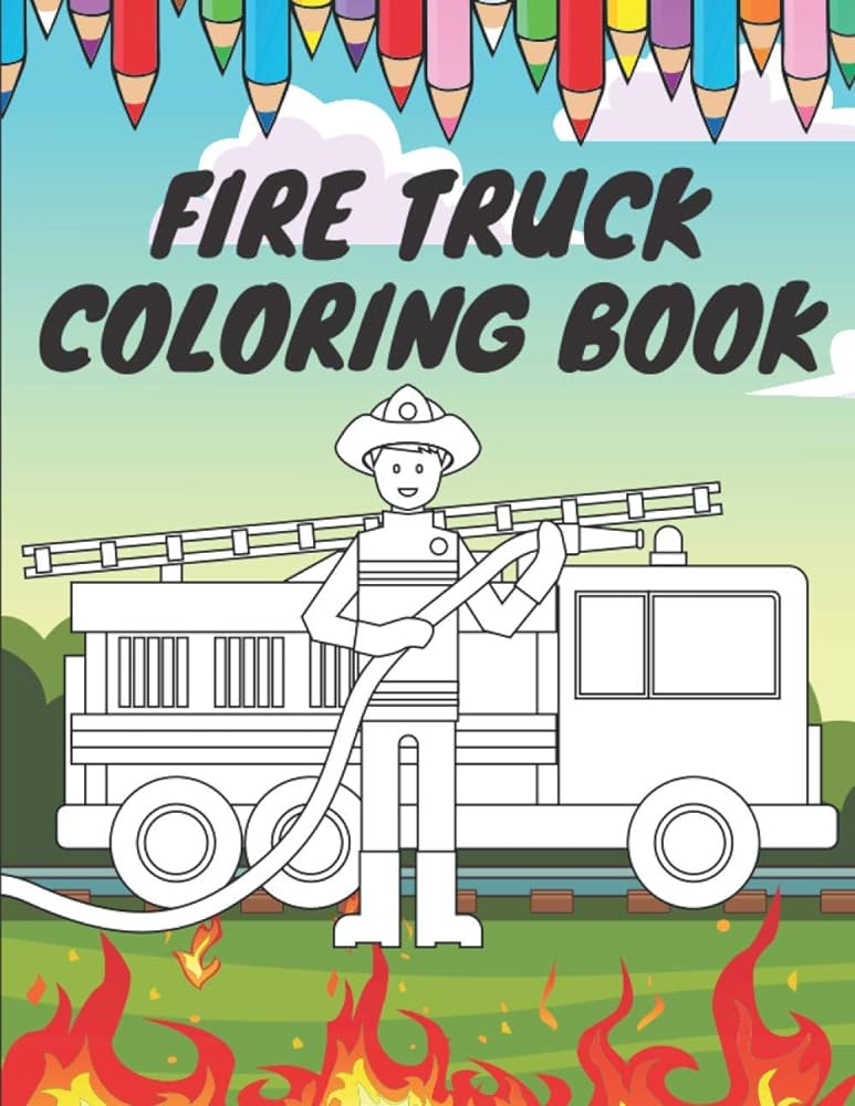Fire truck coloring book for kids with bonus activity page firefighter flame trucks sml goln books