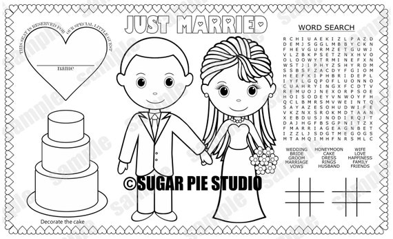 Wedding coloring page pages kids table activity favor colouring sheet placemat instant download do it yourself pdf file