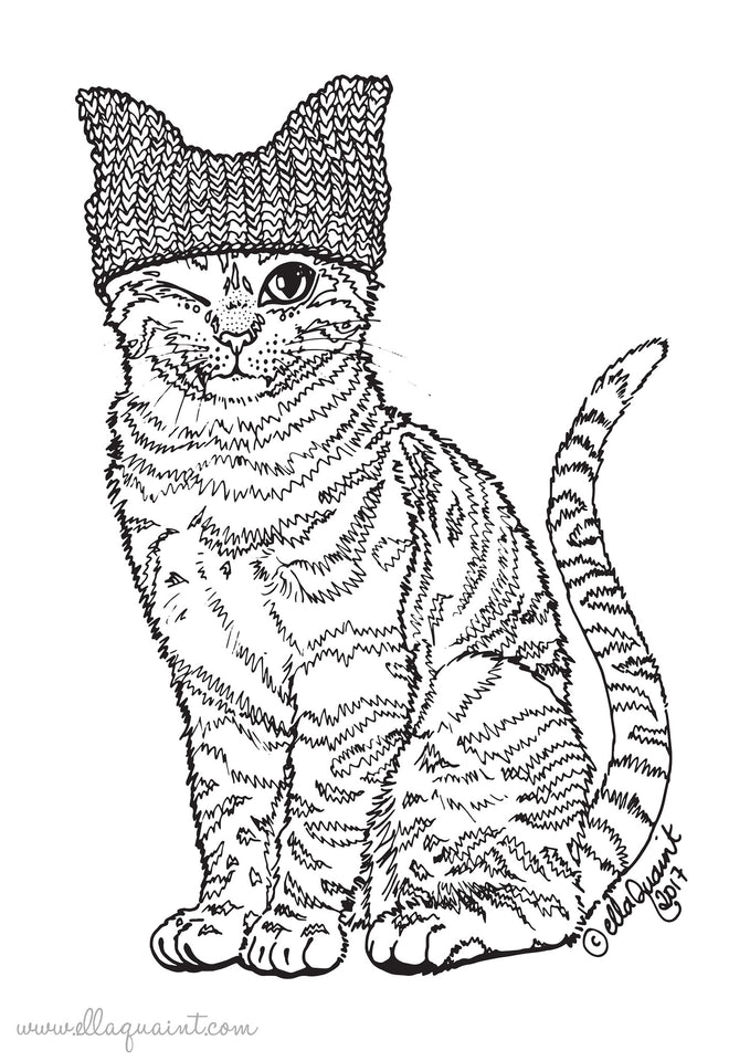 Pink pussy hat cat cololuring coloring page