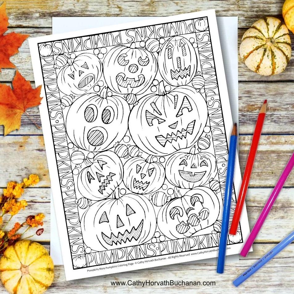 Halloween pumpkins jack o lantern coloring page pdf download â soloworkstudio