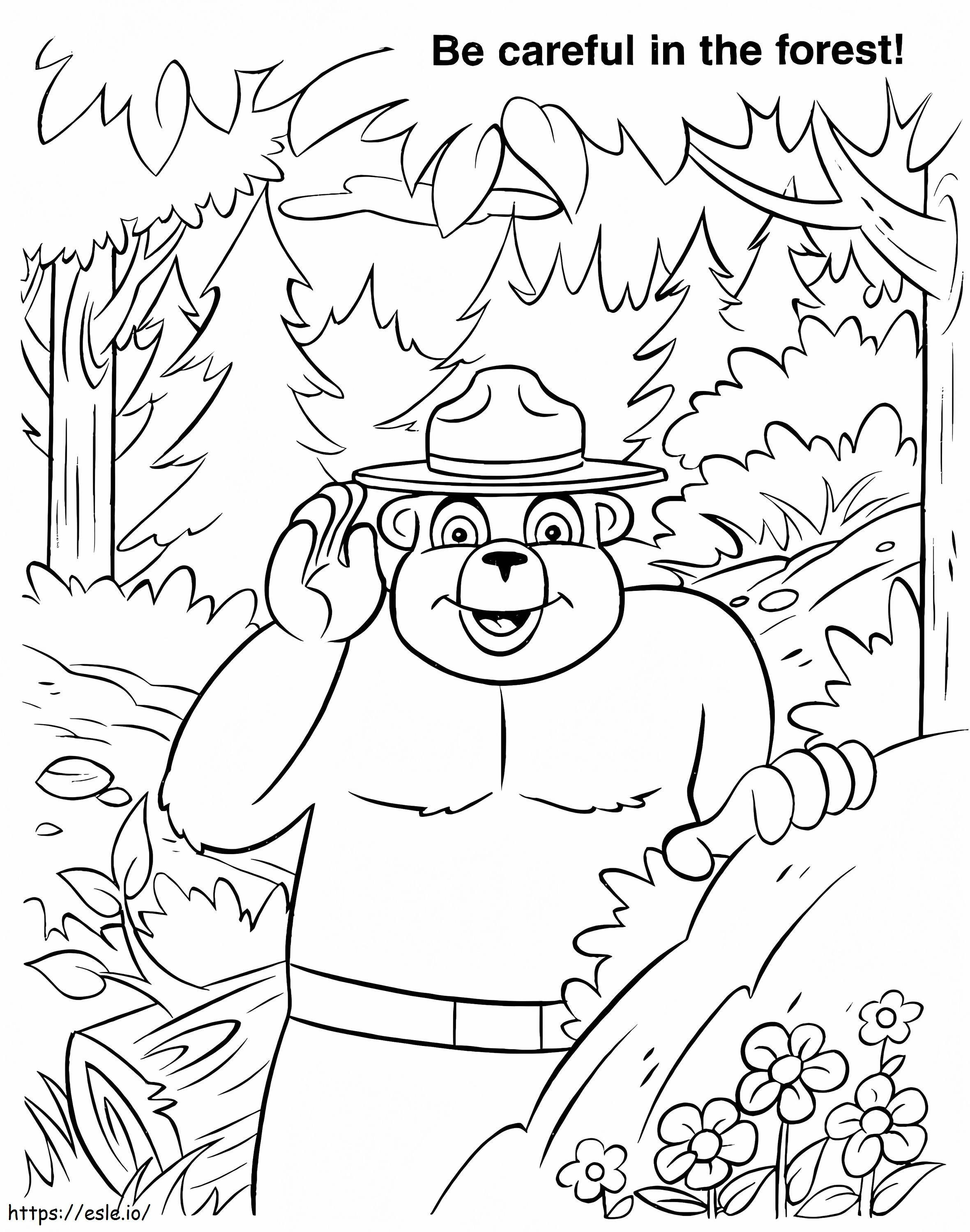 Smokey bear in the forest coloring page