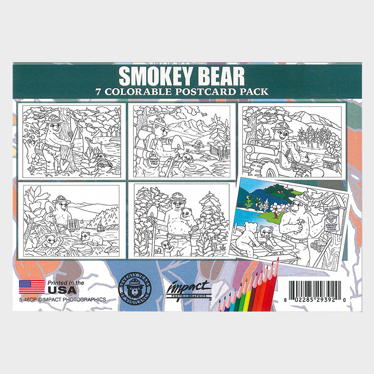 Smokey bear coloring postcard set