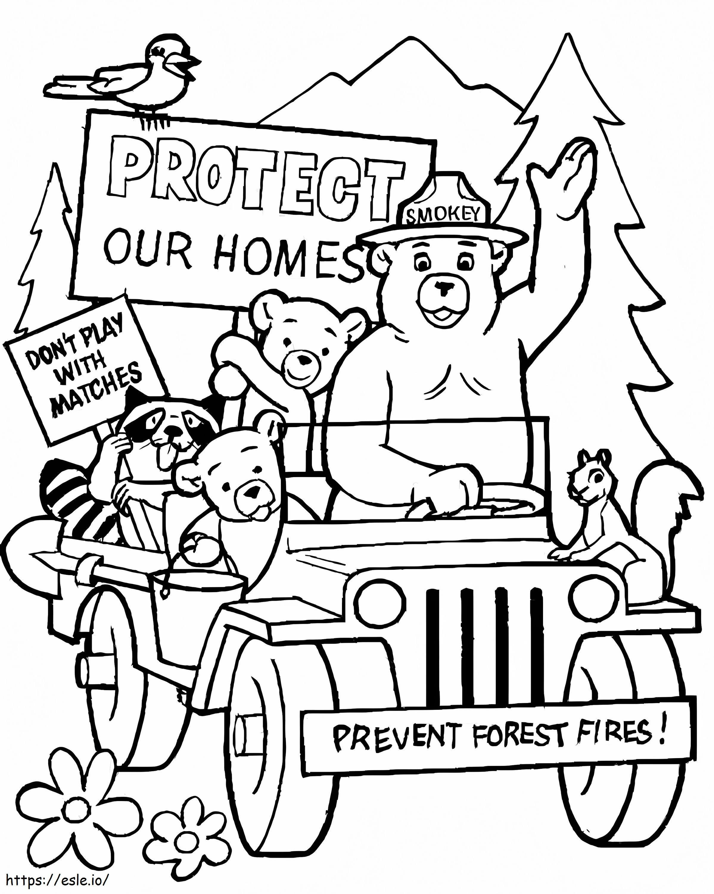 Smokey bear and friends coloring page