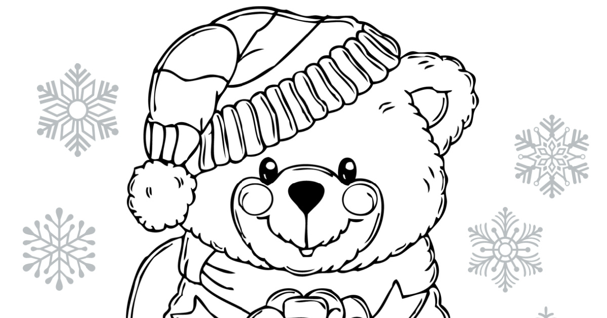 Christmas bear coloring page for the holidays