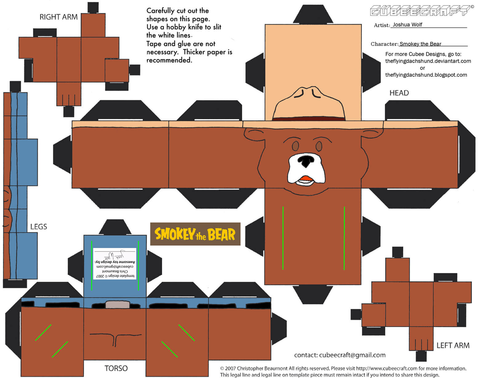 Smokey the bear paper toy free printable papercraft templates