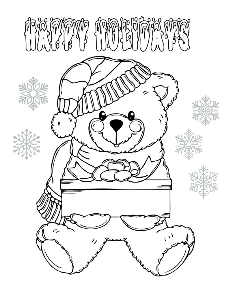 Christmas bear coloring page for the holidays