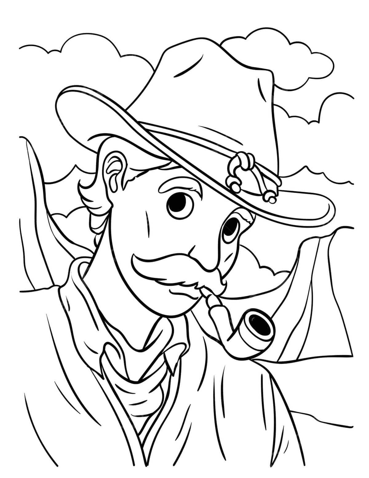 Coloring page for kids a tobacco pipe smoking cowboy vector cow drawing cowboy drawing smoking drawing png and vector with transparent background for free download