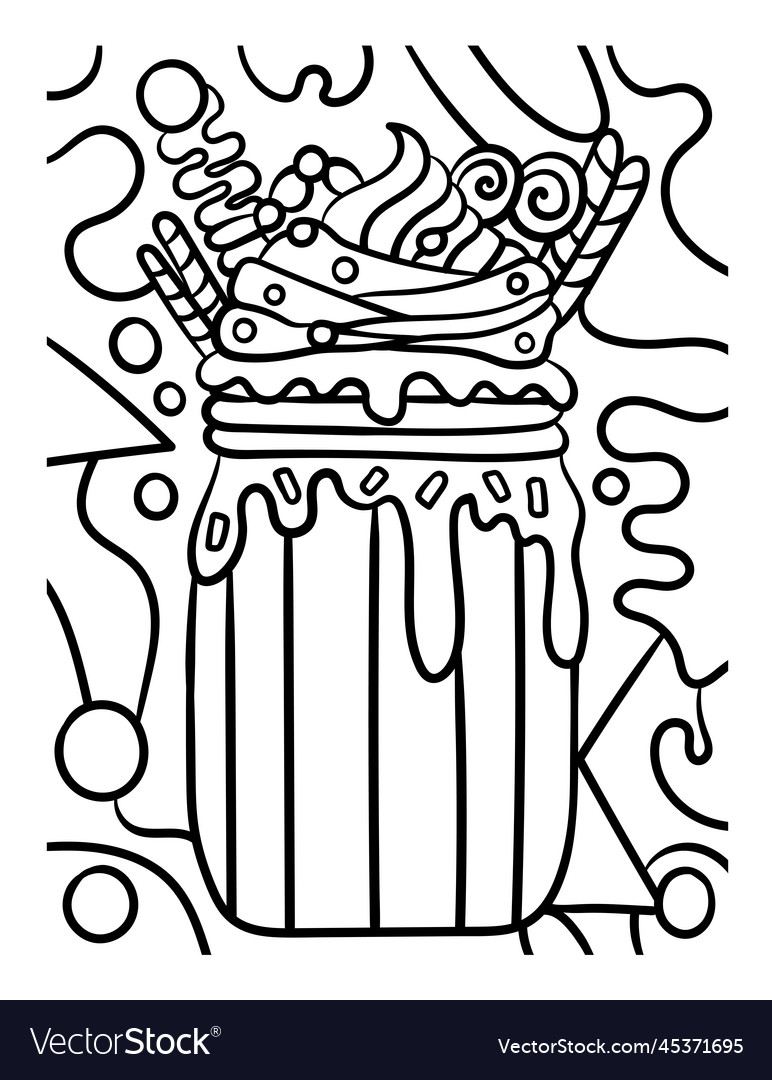 Smoothie sweet food coloring page for kids vector image