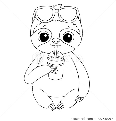 Sloth in sun glasses with smoothie coloring page