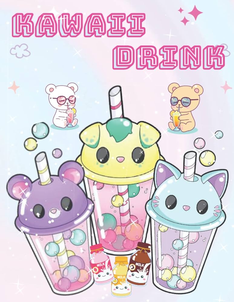 Kawaii drinks coloring book super cute vibrant cocoa coffee and lemona coloring book for adults teens and kids of all ages easy coloring pages for adorable cocktail smoothie drinks