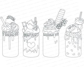 Milkshake coloring page monster shake melted choco ice cream parfait clipart cookie drink donut heart dessert for kid png svg