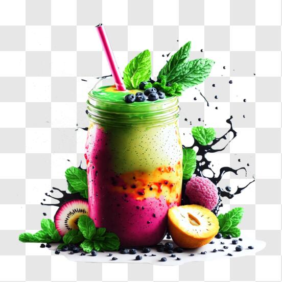 Download refreshing and tasty smoothie with blueberries strawberries and raspberries png online