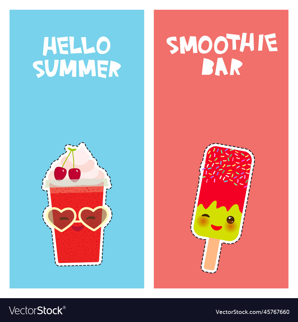 Hello summer smoothie bar bright tropical card vector image