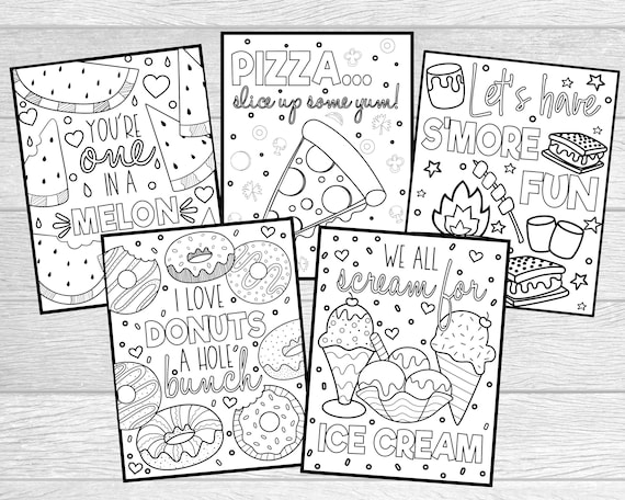 Printable foodie coloring pages for kids adults ice cream donuts watermelon pizza and smores coloring pages instant digital download download now