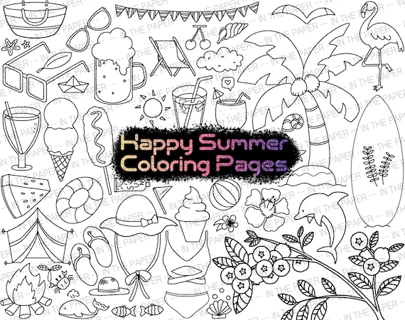 Coloring page summer png svg eps pdf clipart vector book for adult sticker printable kid coloring kawaii cute beer