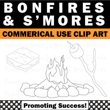 Campfire smores clipart set png images color black and white outline