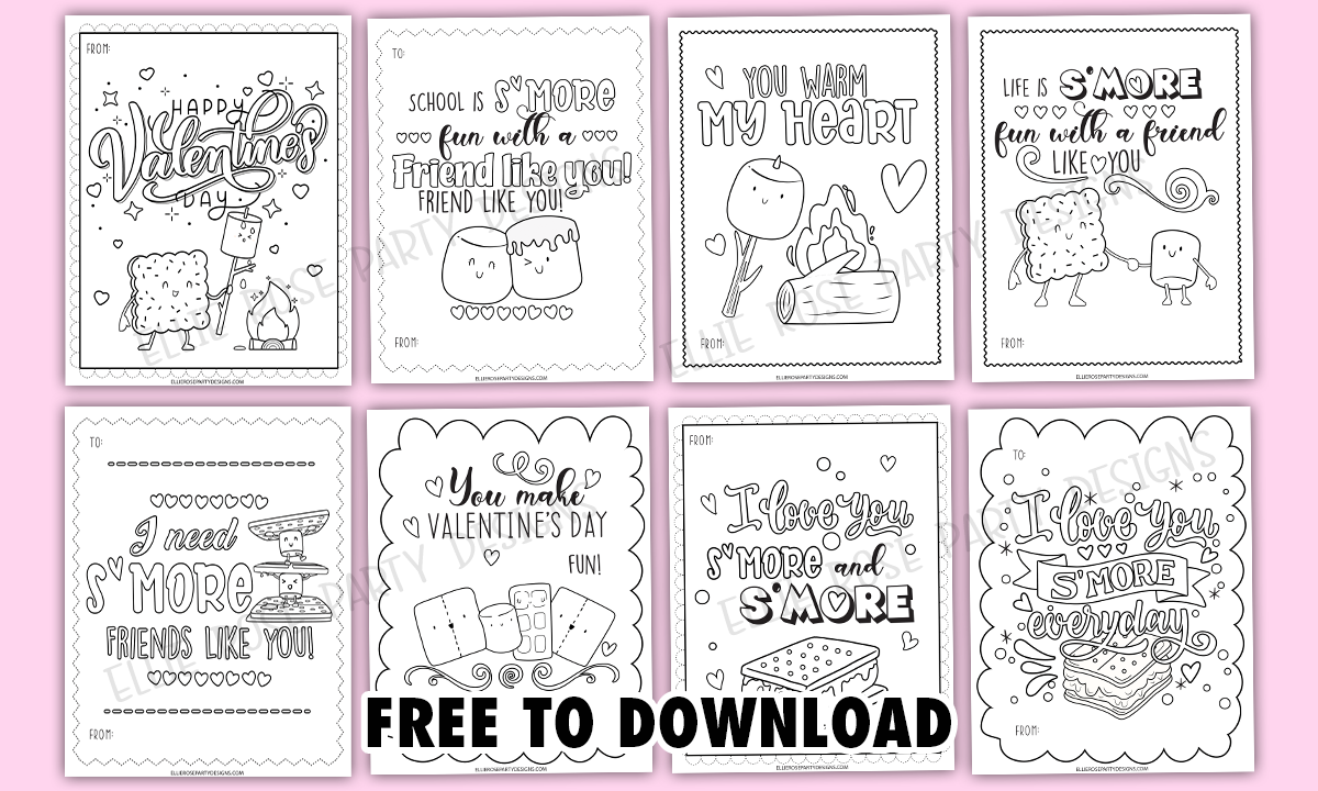 Free smore coloring valentines day card