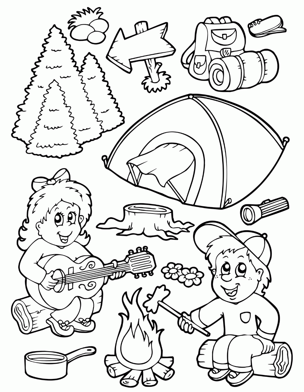Camping coloring pages for kids