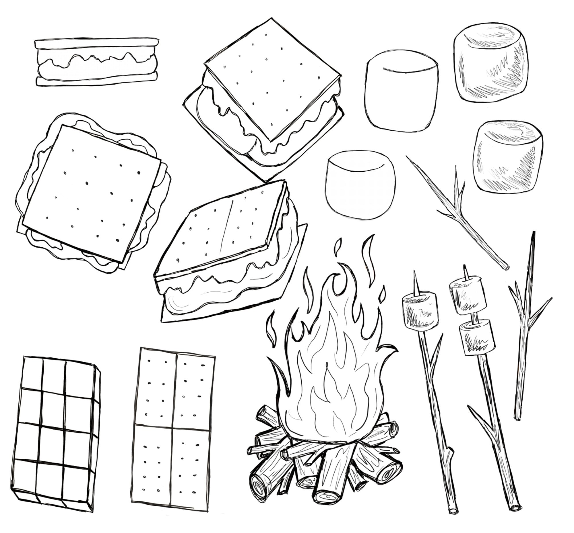 Black lined hand drawn smores clip art set digitally drawn clip art smores clip art campfire clip art hand drawn smores png format download now