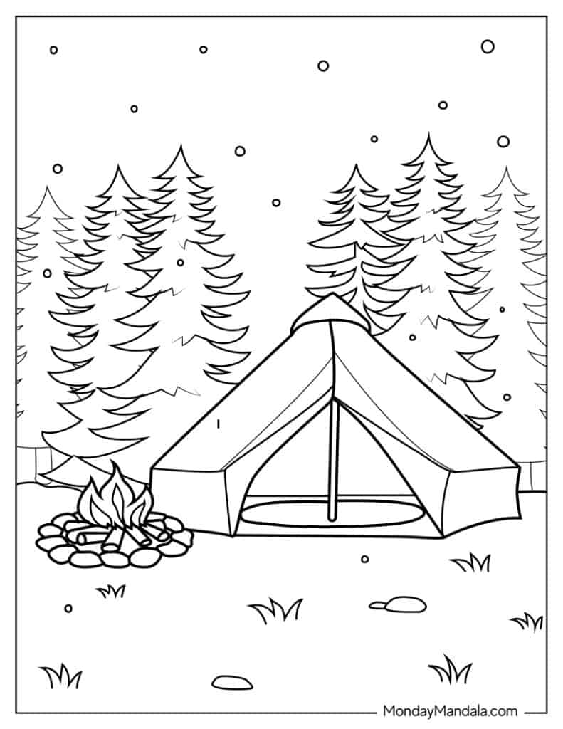 Camping hiking coloring pages free pdf printables