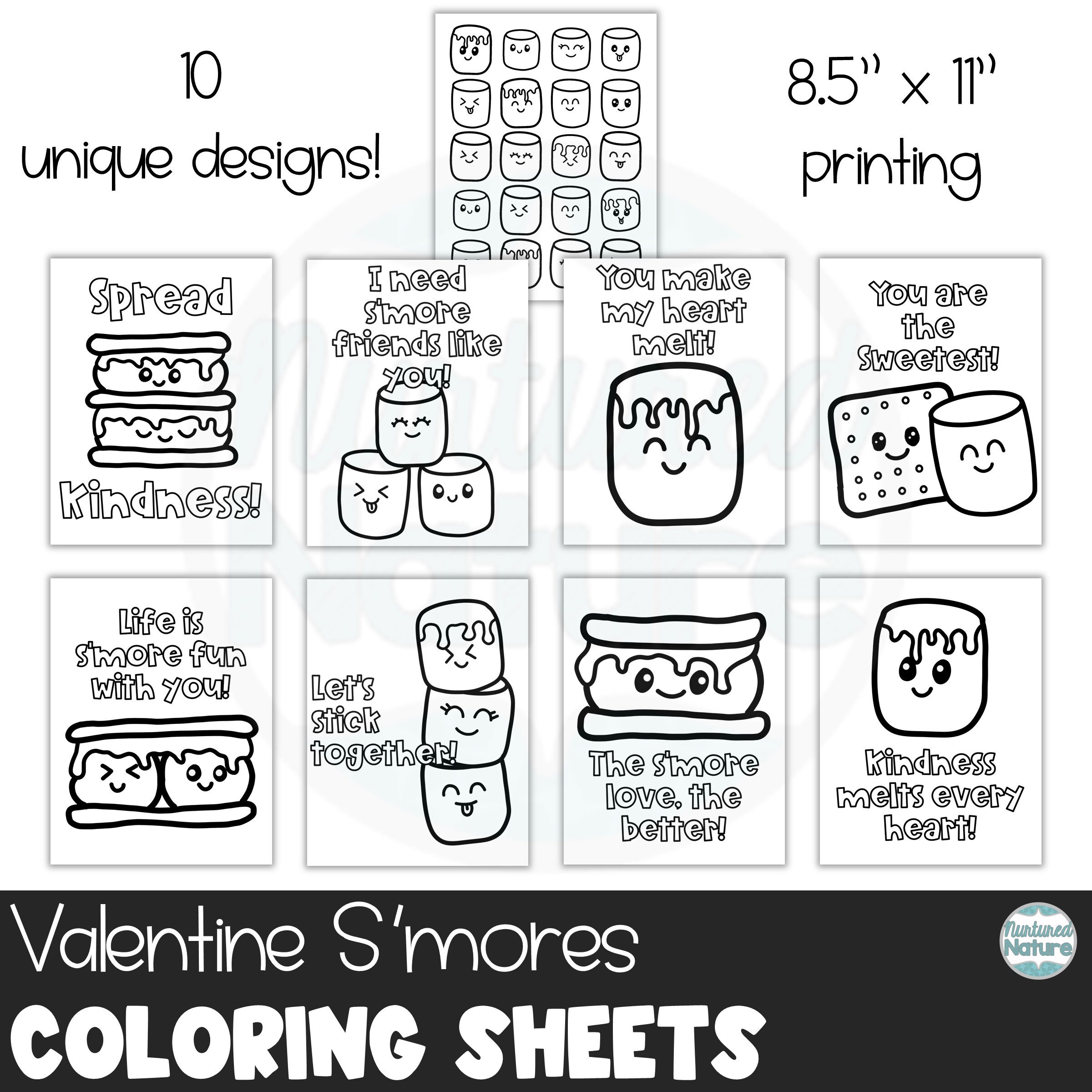 Coloring pages printable for kids valentine smore valentines day coloring page set class party valentines