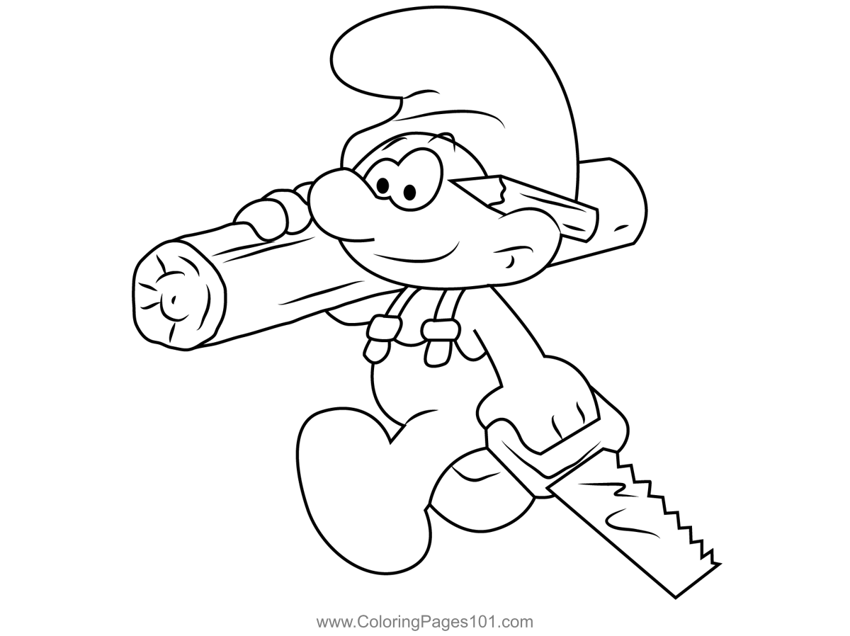 Handy smurf with saws coloring page for kids