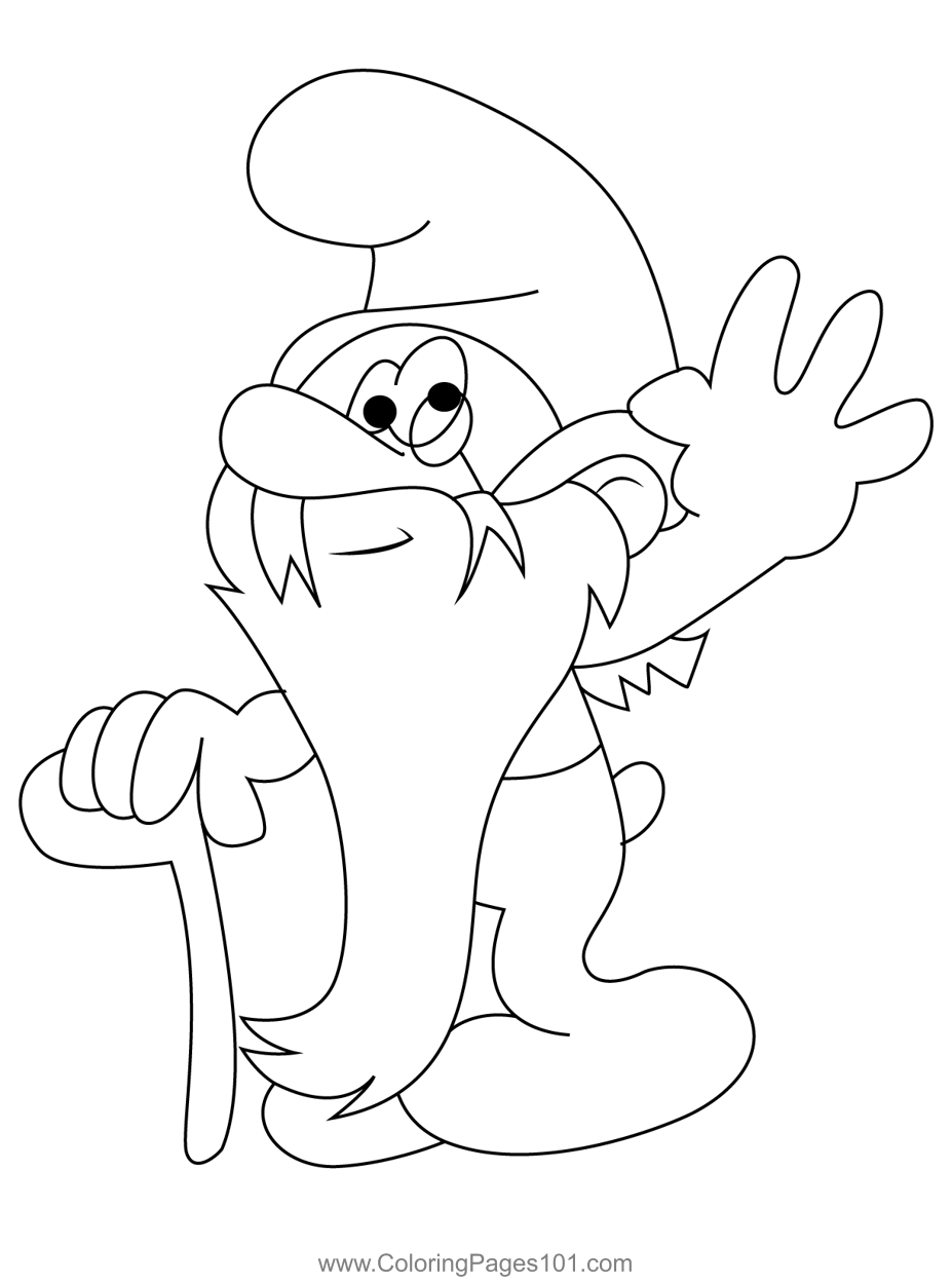 Grandpa smurf glovey story coloring page for kids