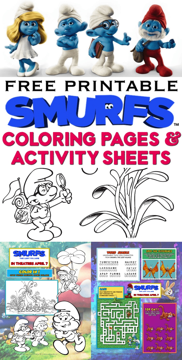 Free printable smurfs coloring pages activity sheets