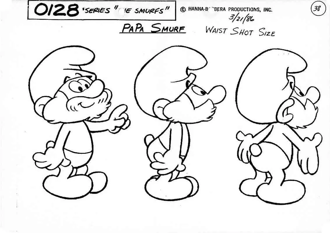 Hanna barbera smurfs set of production art model sheets