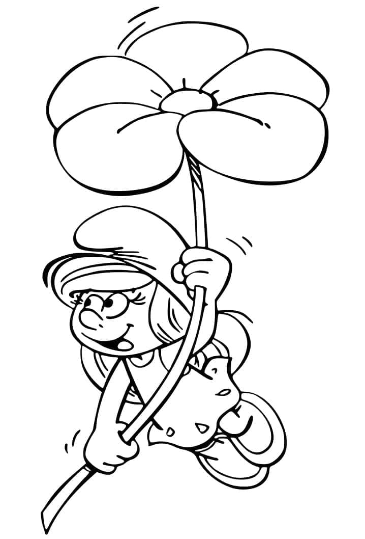 Smurfette holding a flower coloring page