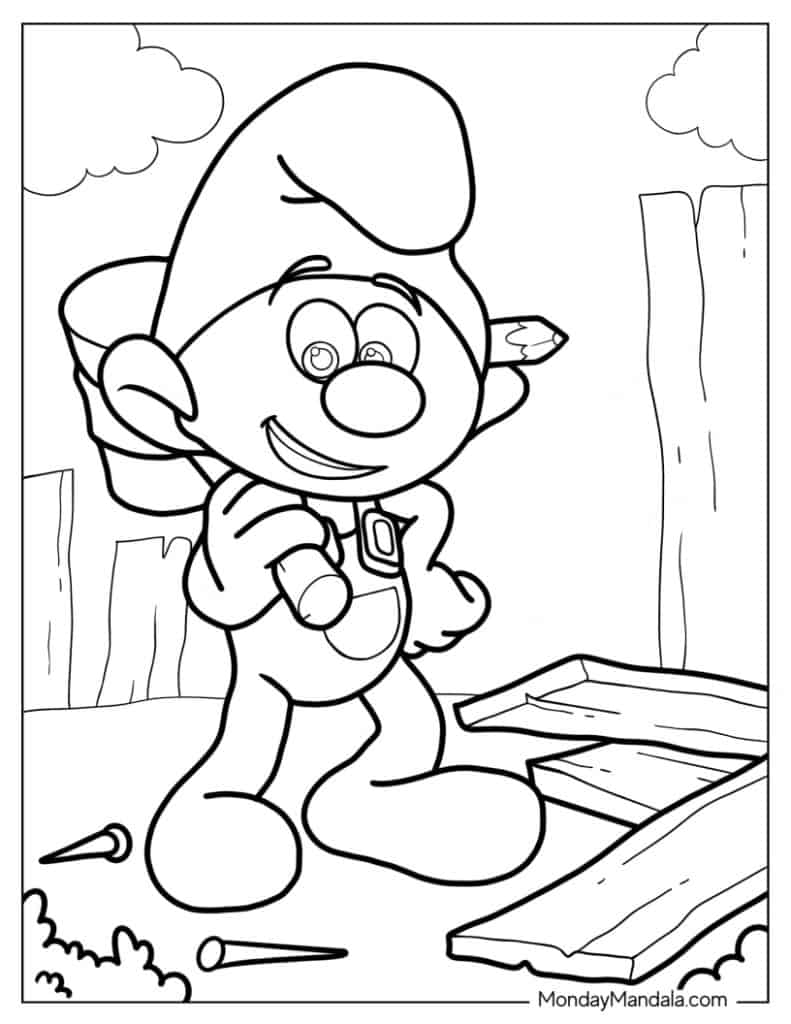 Smurf coloring pages free pdf printables