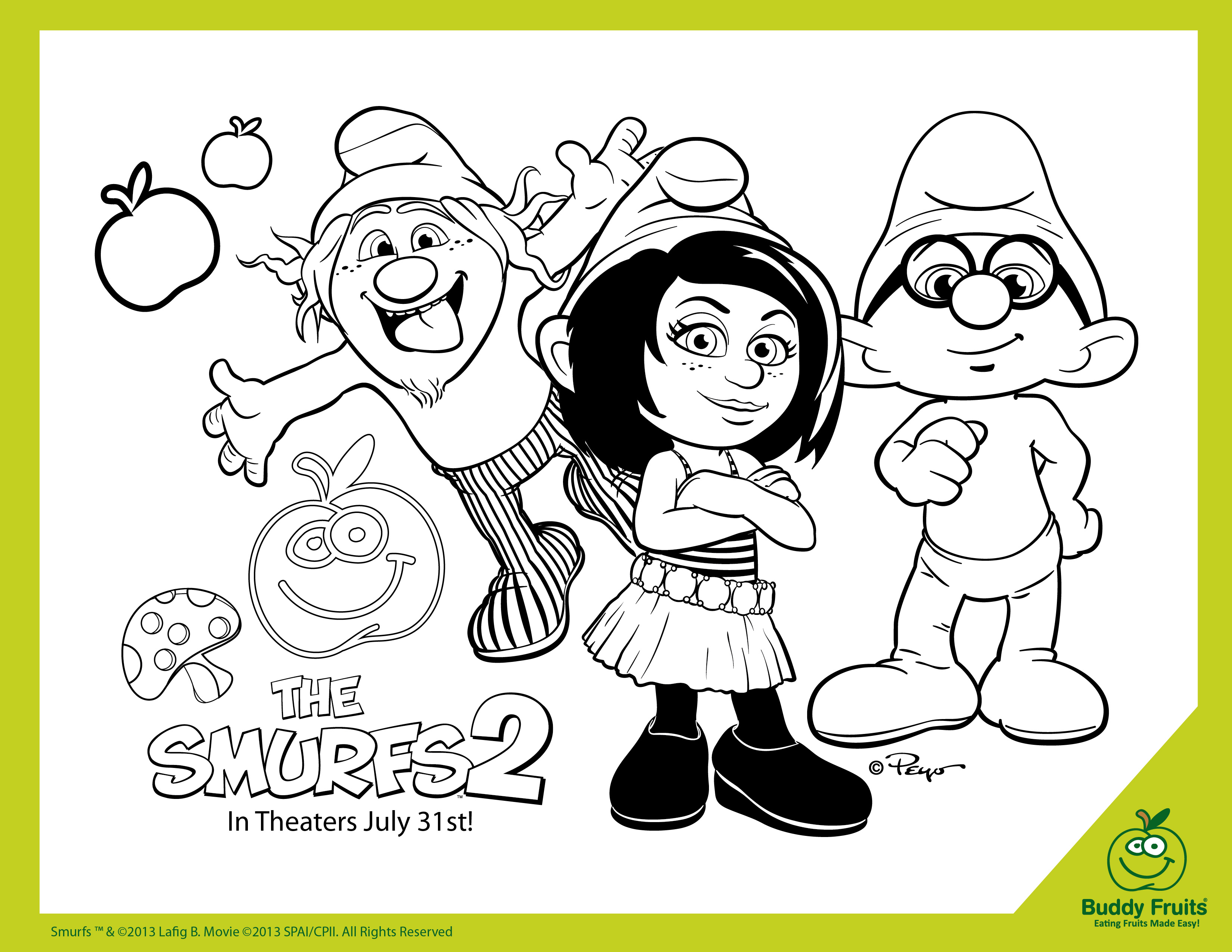 Free the smurfs printable coloring page