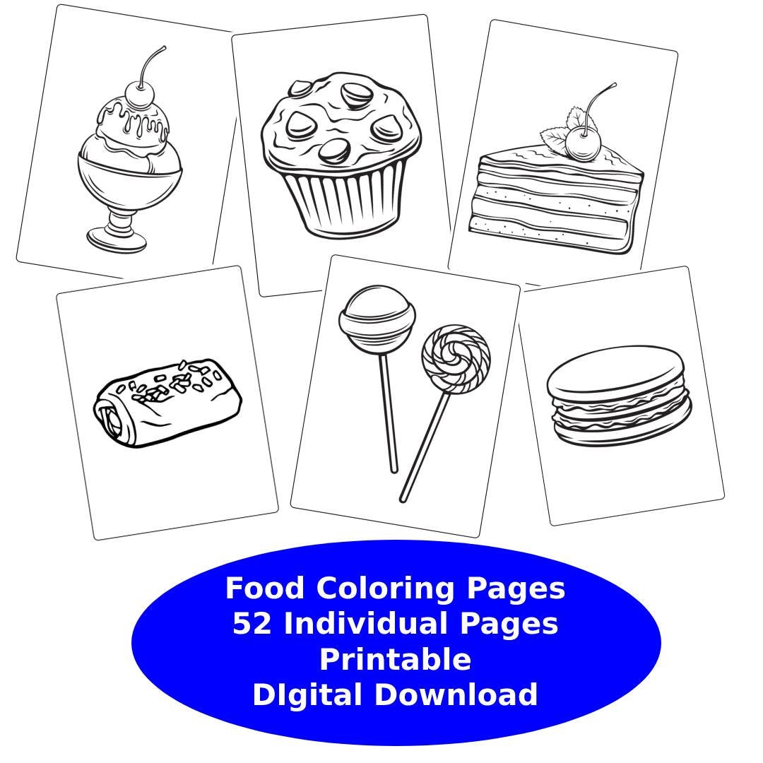 Printable kids food coloring pages digital download individual pages pdf download now