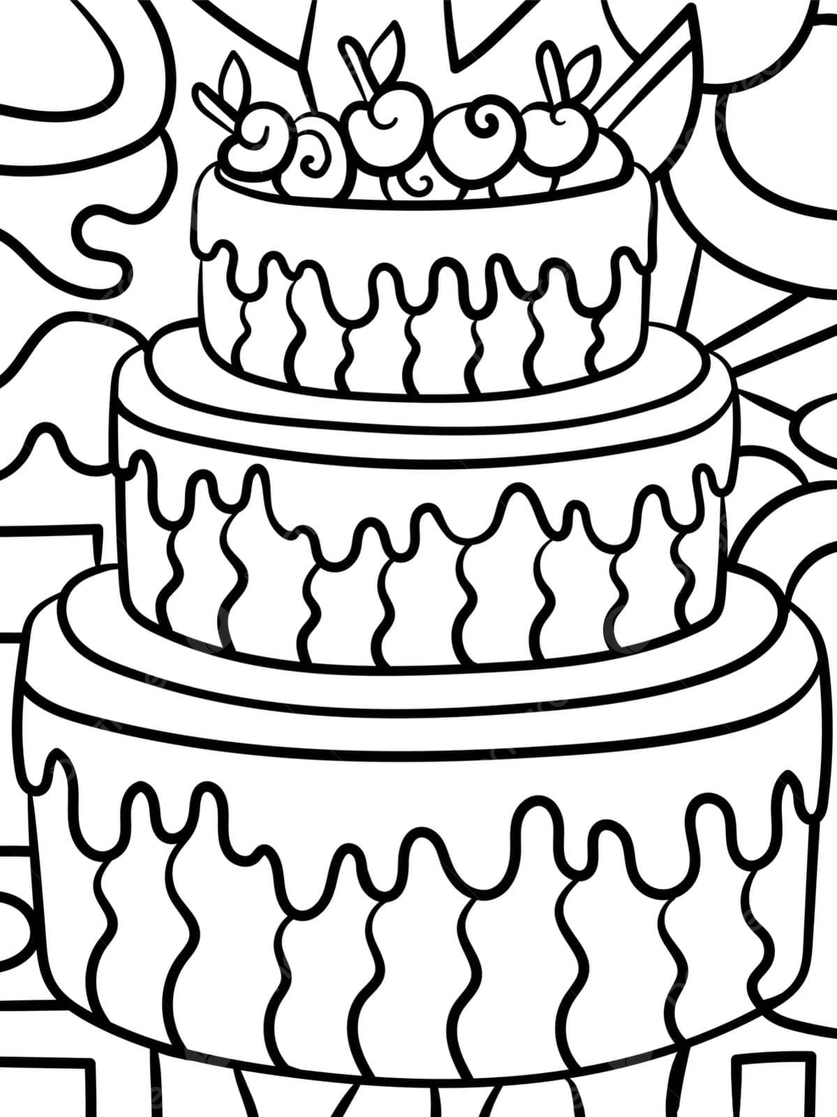 Coloring page of a sweet threelayered cake for kids with food coloring vector coloring page outline cherry png and vector with transparent background for free download