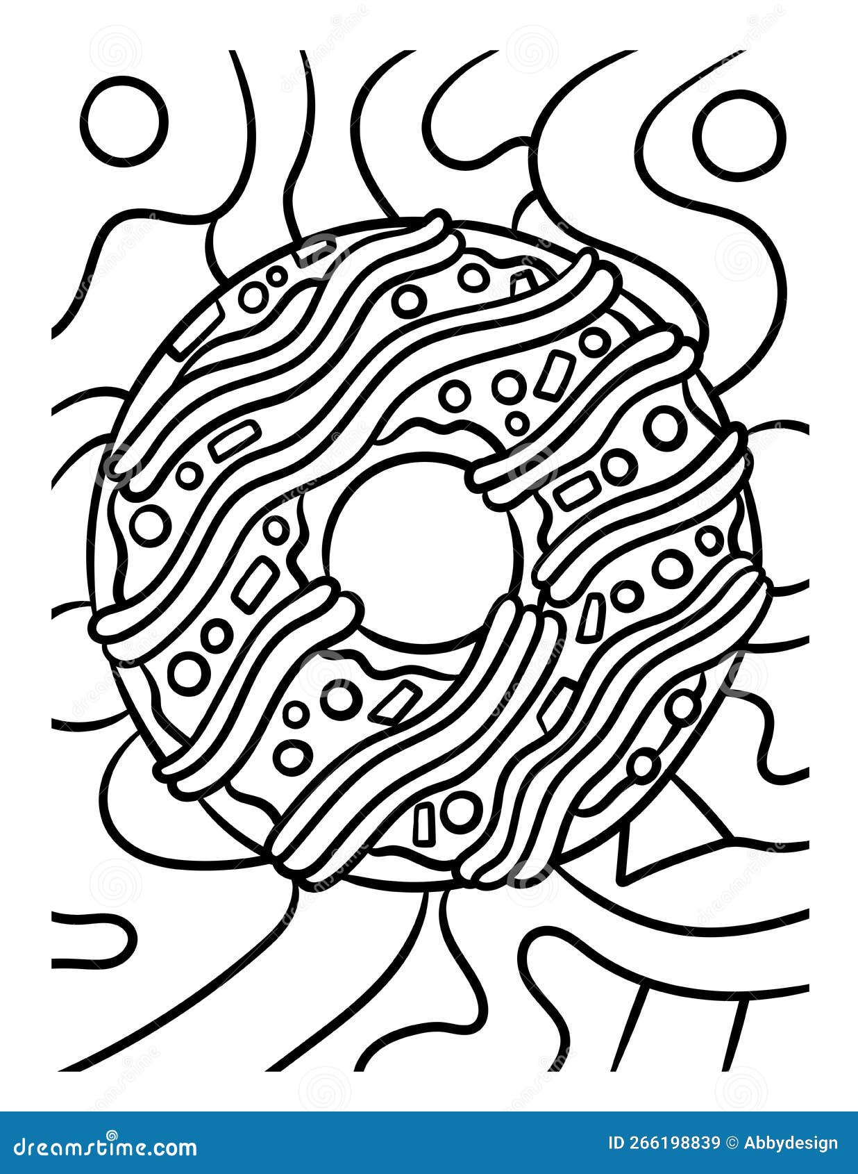 Donut sweet food coloring page for kids stock vector