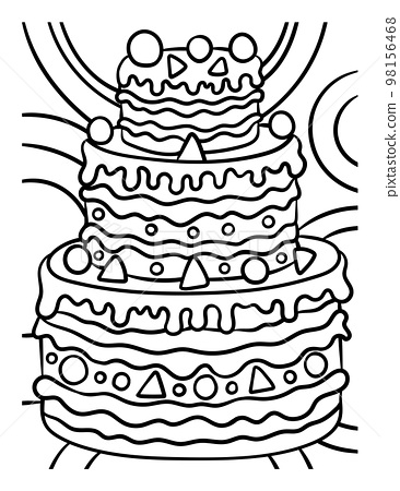 Three layer cake sweet food coloring page for kids